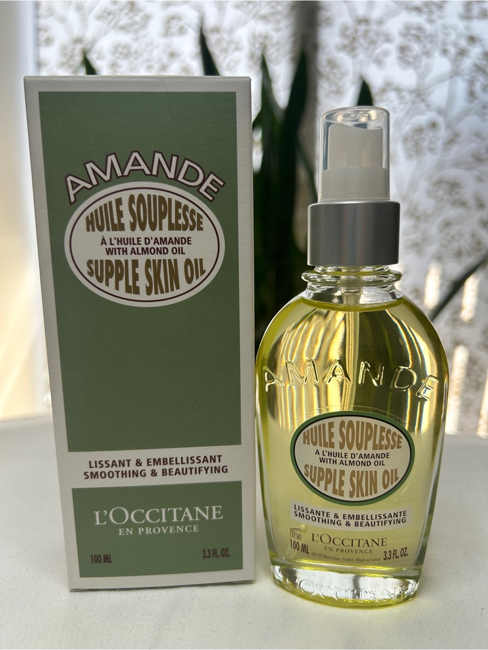 L'OCCITANE Amande Supple Skin Oil — Pale Yellow & Olive Green Packaging